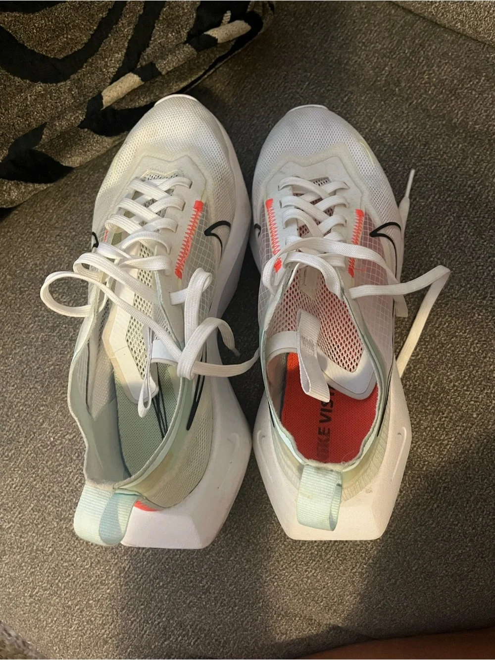 Nike Women's White and Light Green Lace-Up Running Sneakers